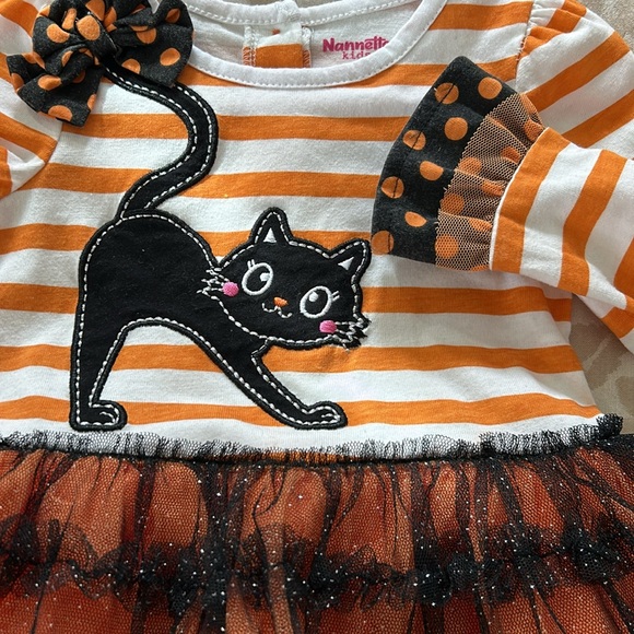 Nannette Kids Halloween Cat/Kitten Dress w Tiered Orange Tulle Skirt 18 Mos. - Picture 8 of 11